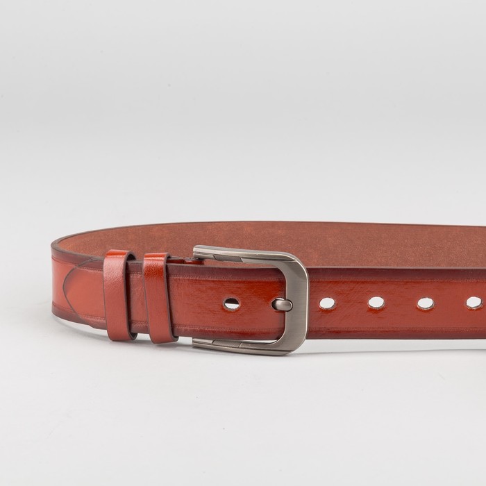 Ремень мужской "Великан", винт, пряжка тёмный металл, ширина - 4см, длина от 140см, цвет рыжий