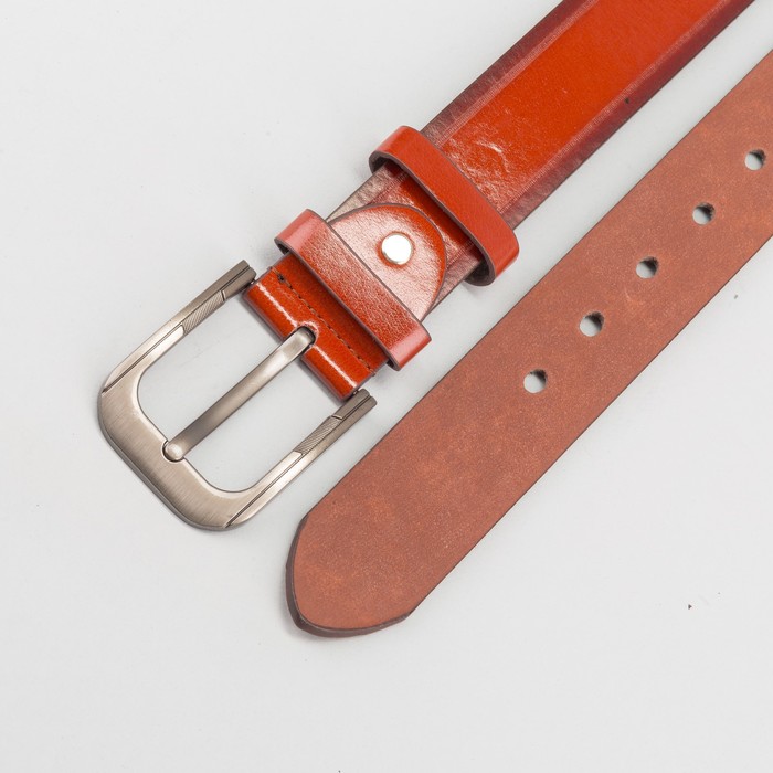 Ремень мужской "Великан", винт, пряжка тёмный металл, ширина - 4см, длина от 140см, цвет рыжий