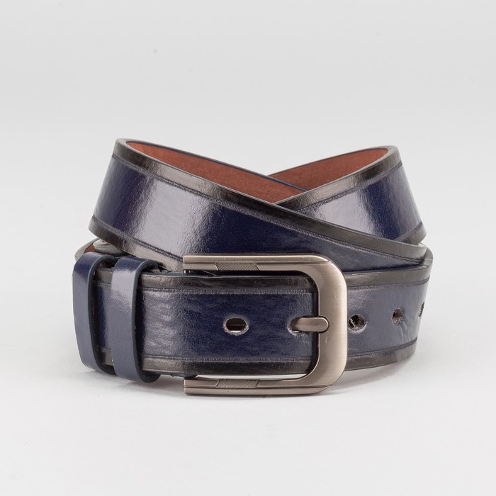 Ремень мужской "Великан", винт, пряжка тёмный металл, ширина - 4см, длина от 140см, цвет синий