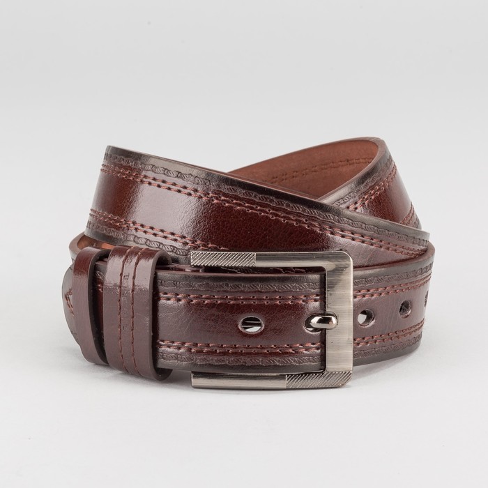 Ремень мужской "Великан", винт, пряжка тёмный металл, ширина - 4см, длина от 130см, цвет коричневый