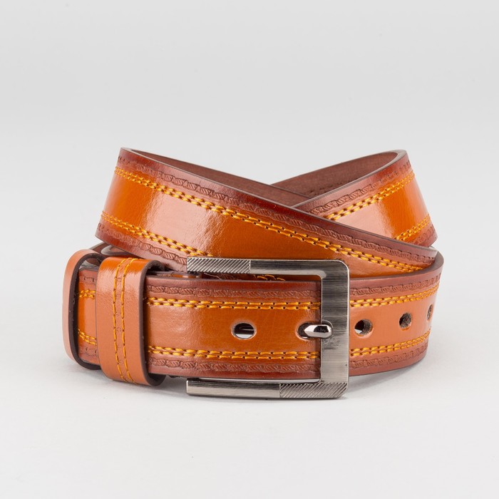 Ремень мужской "Великан", винт, пряжка тёмный металл, ширина - 4см, длина от 130см, цвет рыжий