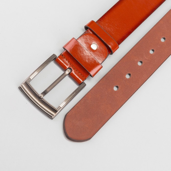 Ремень мужской "Великан", винт, пряжка тёмный металл, ширина - 4,5см, длина от 130см, цвет рыжий