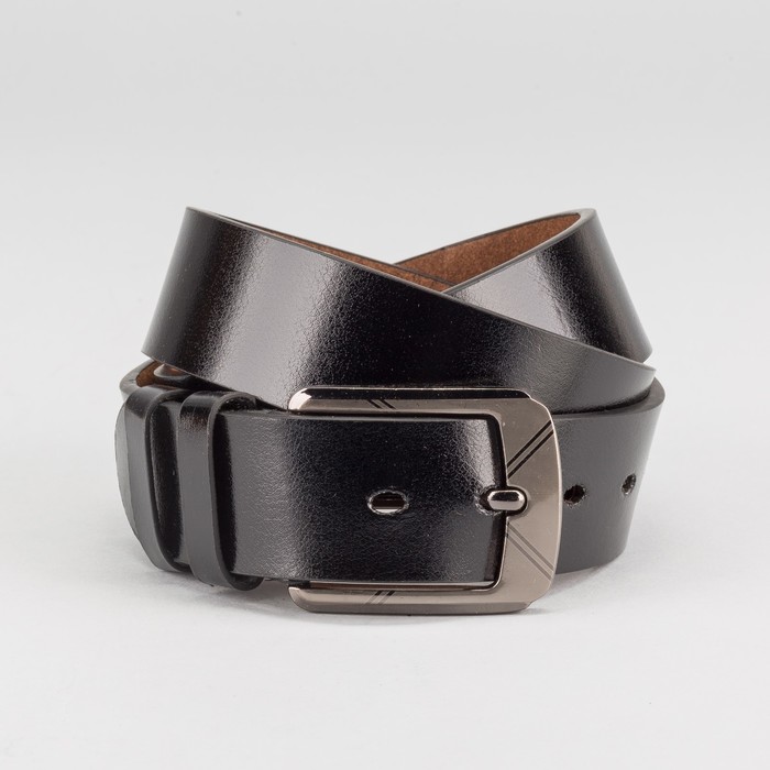 Ремень мужской, гладкий, пряжка тёмный металл, ширина - 4 см, цвет чёрный