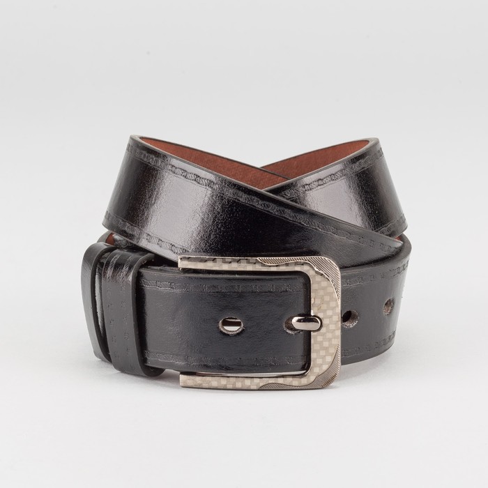 Ремень мужской, пряжка тёмный металл, ширина - 4 см, цвет чёрный