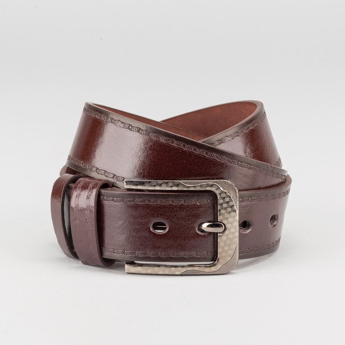 Ремень мужской, пряжка тёмный металл, ширина - 4 см, цвет коричневый