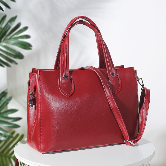 Сумка женская, отдел с перегородкой на молнии, наружный карман, длинный ремень, цвет бордовый