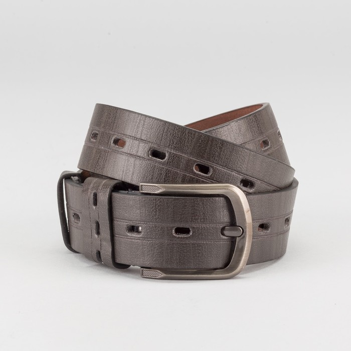 Ремень мужской, пряжка тёмный металл, ширина - 4 см, цвет серый