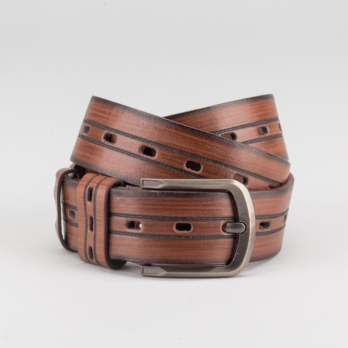 Ремень мужской, пряжка тёмный металл, ширина - 4 см, цвет коричневый