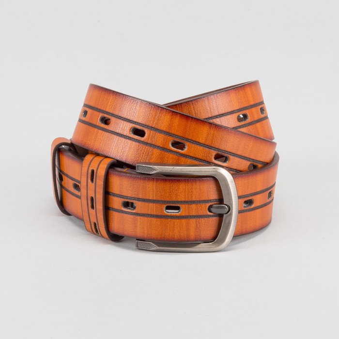 Ремень мужской, пряжка тёмный металл, ширина - 4 см, цвет рыжий