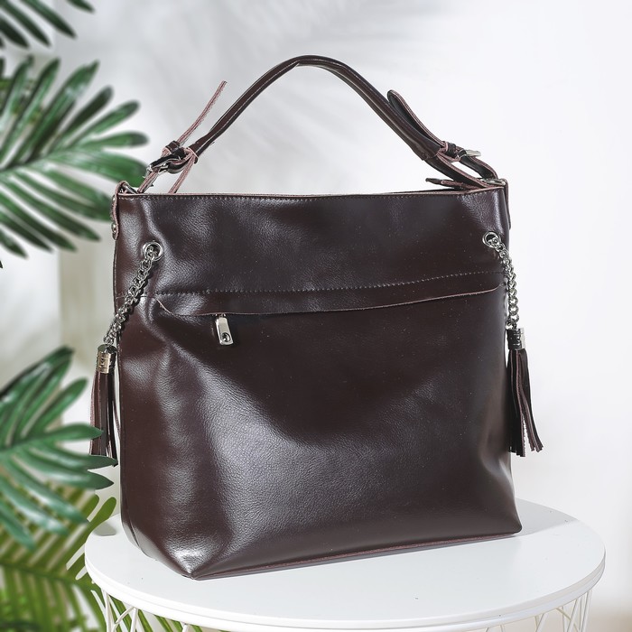 Сумка женская на молнии, 1 отдел с перегородкой, 2 наружных кармана, цвет коричневый