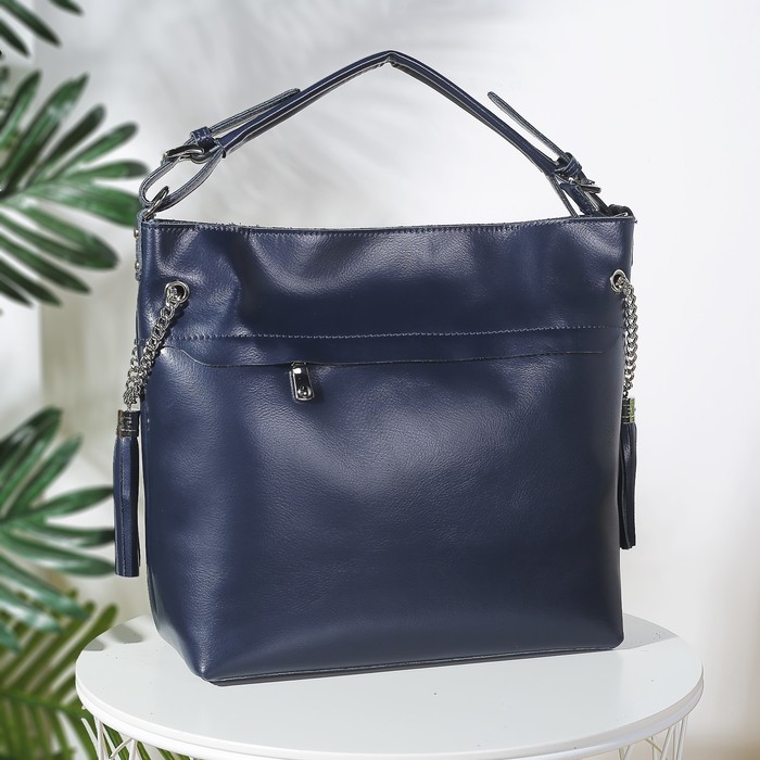 Сумка женская на молнии, 1 отдел с перегородкой, 2 наружных кармана, цвет синий