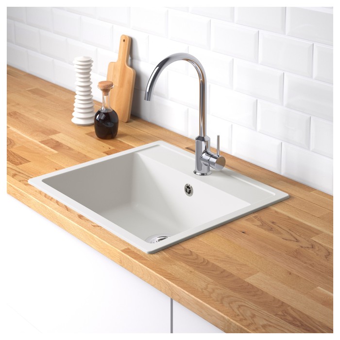 Мойка кухонная "Хэллвикен", врезная, кварцевый композит, цвет белый