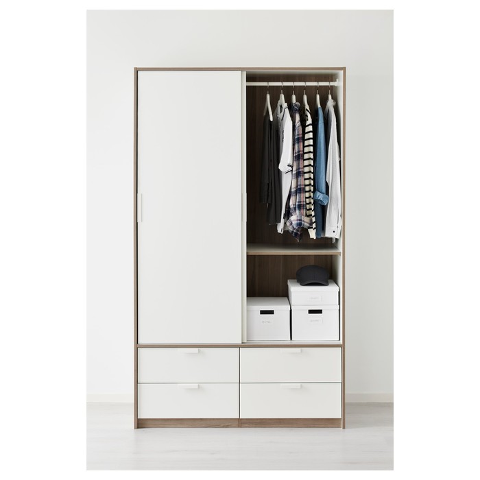 Гардероб с раздвижными дверцами ТРИСИЛ, 4 ящика, белый