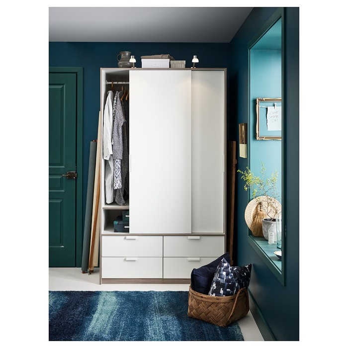 Гардероб с раздвижными дверцами ТРИСИЛ, 4 ящика, белый