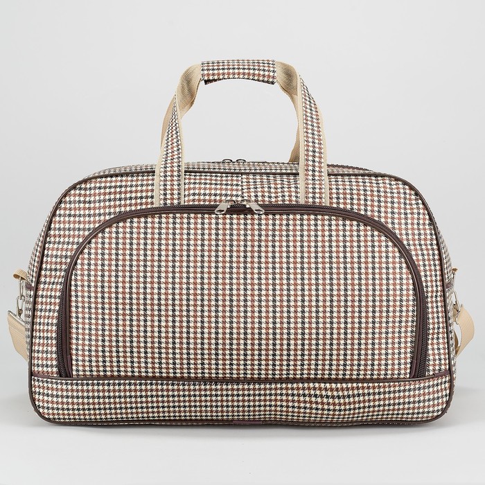 Сумка дорожная на молнии, 1 отдел, 2 наружных кармана, длинный ремень, цвет коричневый/бежевый