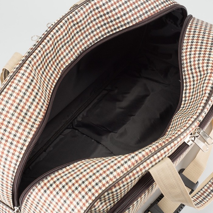 Сумка дорожная на молнии, 1 отдел, 2 наружных кармана, длинный ремень, цвет коричневый/бежевый