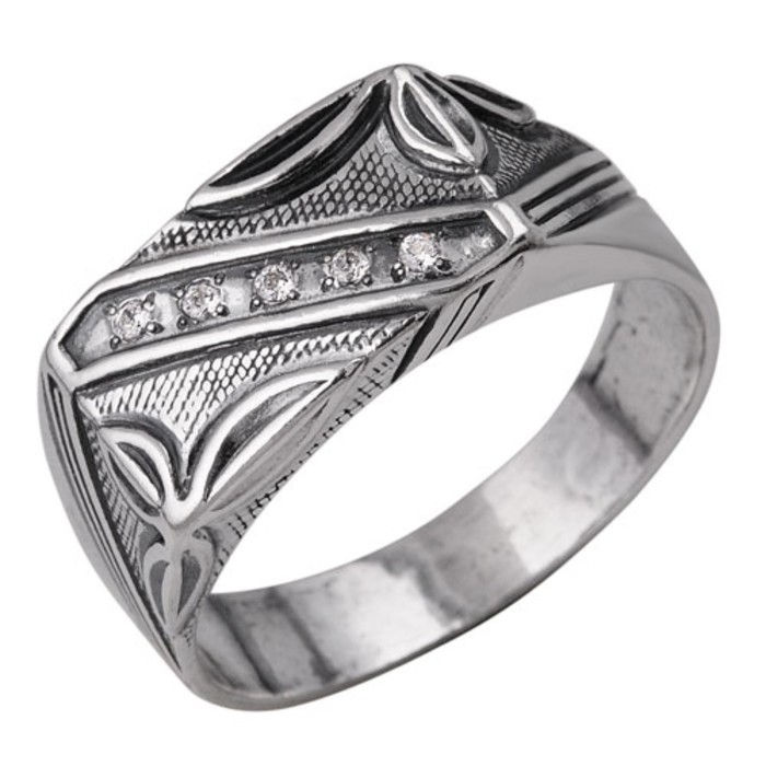 Кольцо "Перстень" мужской с рельефным рисунком, посеребрение с оксидированием, 22 размер