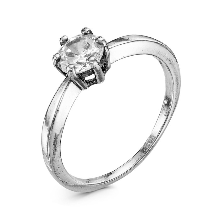 Кольцо "Классика" с камешком, посеребрение с оксидированием, 16 размер