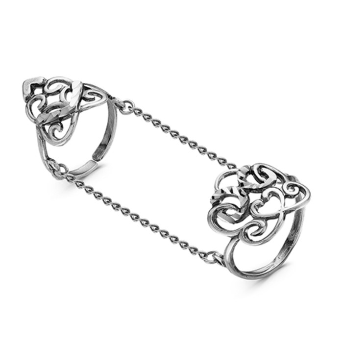 Кольцо "Двойное" малое, посеребрение с оксидированием, 18.5 размер