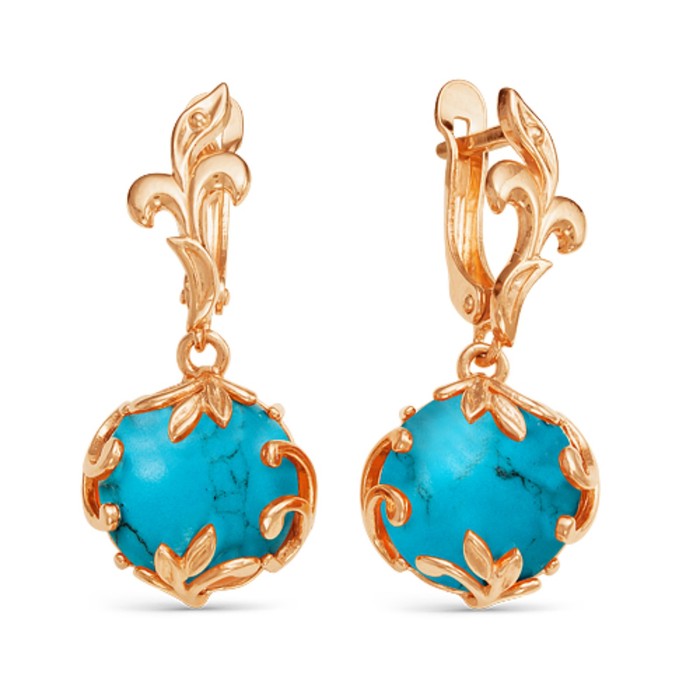 Серьги "Бирюза" круг, позолота