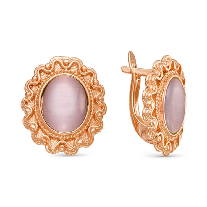 Серьги "Кошачий глаз" овал, цвет серый, позолота