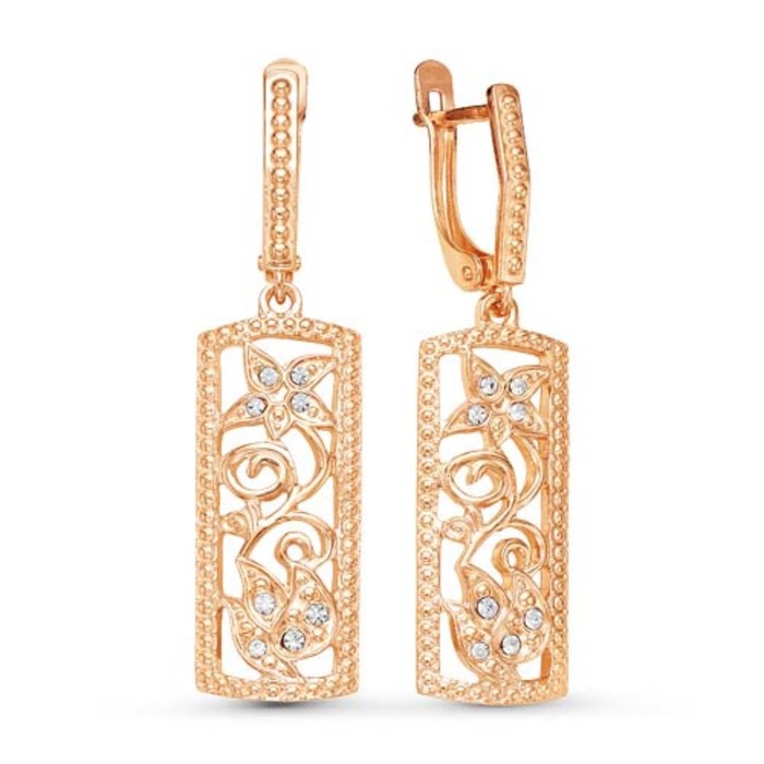 Серьги "Вьюн" прямоугольник резной, позолота