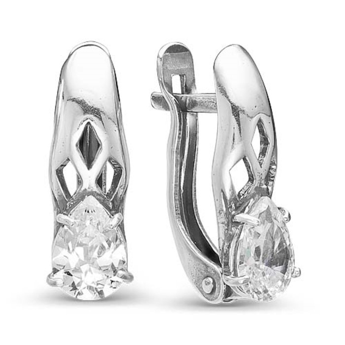 Серьги "Капель", цвет белый, посеребрение с оксидированием