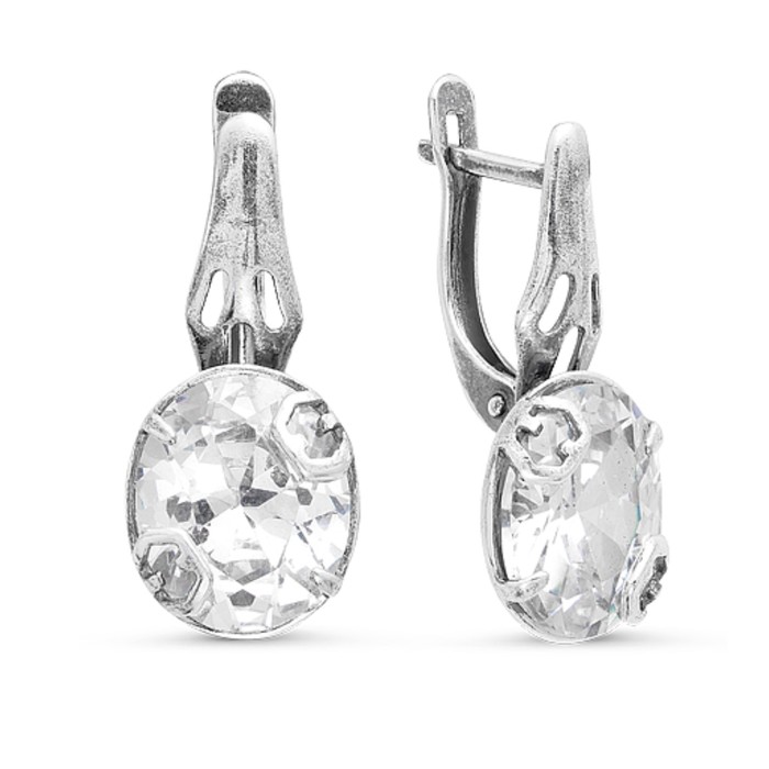 Серьги "Капель" овал, цвет белый, посеребрение с оксидированием