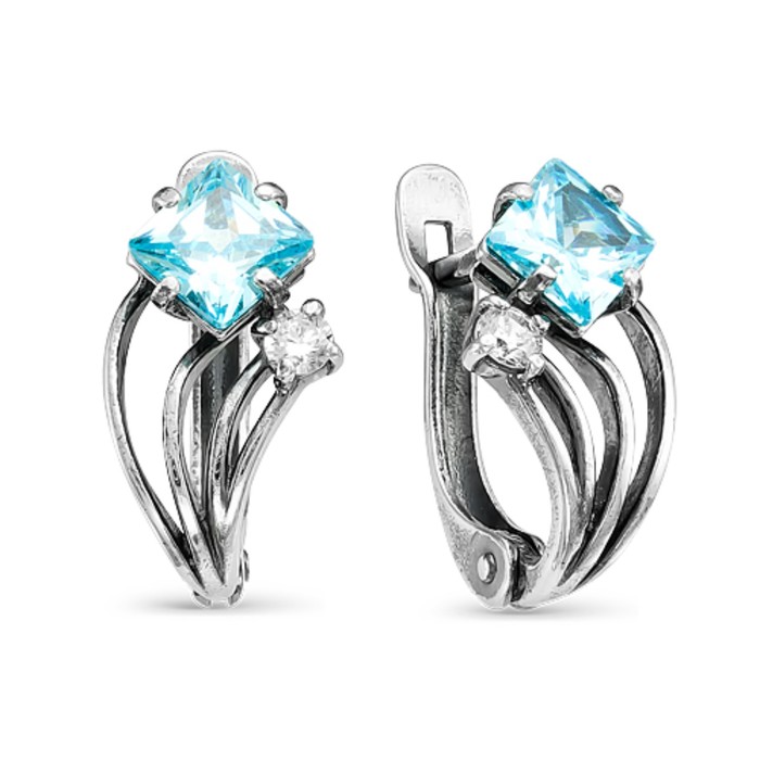 Серьги "Звезды", цвет белый, посеребрение с оксидированием