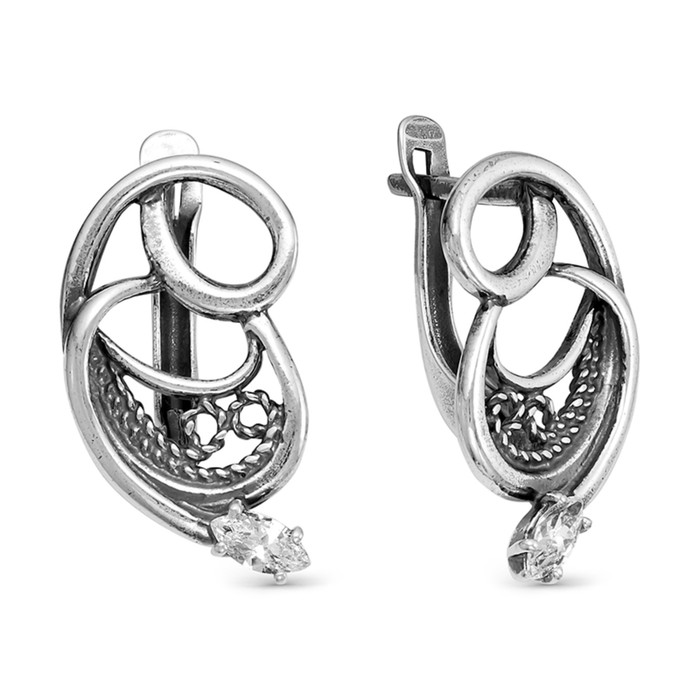 Серьги "Вернисаль", цвет белый, посеребрение с оксидированием