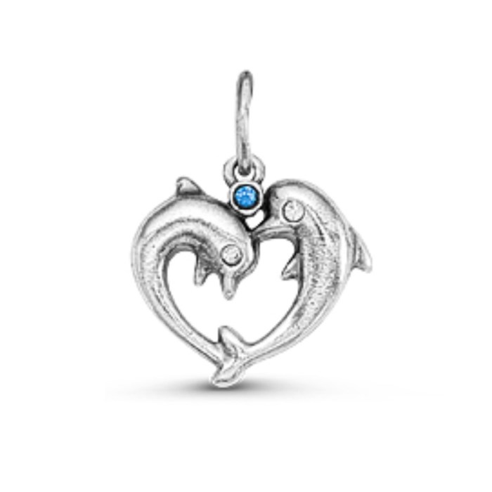 Подвеска "Сердце дельфина", посеребрение с оксидированием