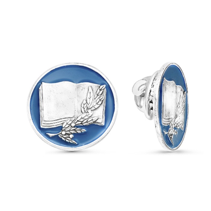 Значок "Учения" круг, посеребрение с оксидированием