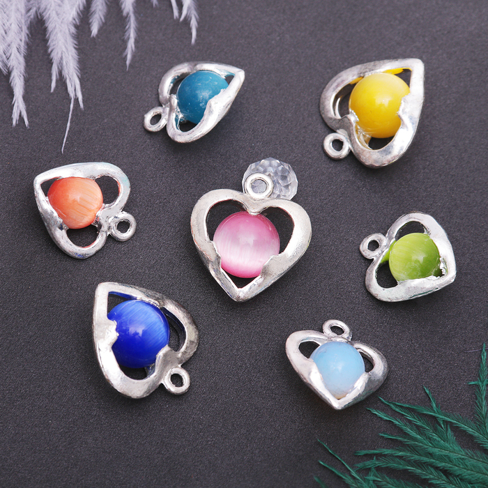 Подвеска "Кошачий глаз" шар в сердце, цвет МИКС