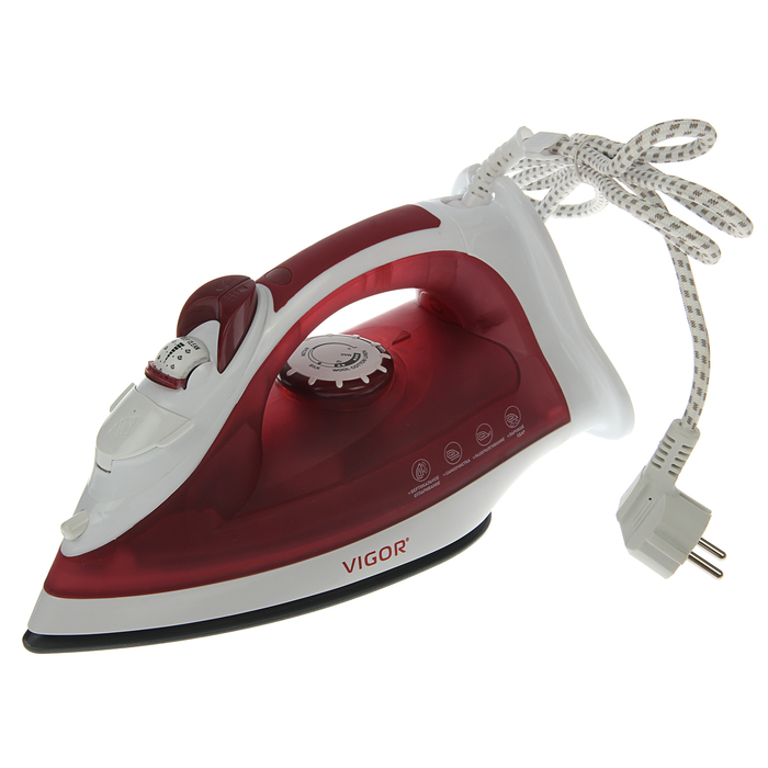 Утюг Vigor HX-4050, 2400 Вт, керамическая подошва, вертикальное отпаривание, красный