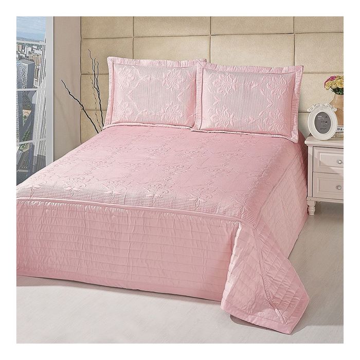 Комплект: покрывало 220 × 240 см, наволочка 50 × 70 см - 2 шт, розовый YG-2