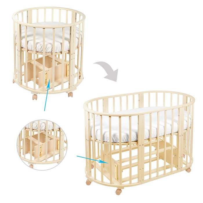 Кроватка-трансформер 6 в 1 Sweet Baby Delizia Avorio круглая/овальная с маятником цвет слоновая кость