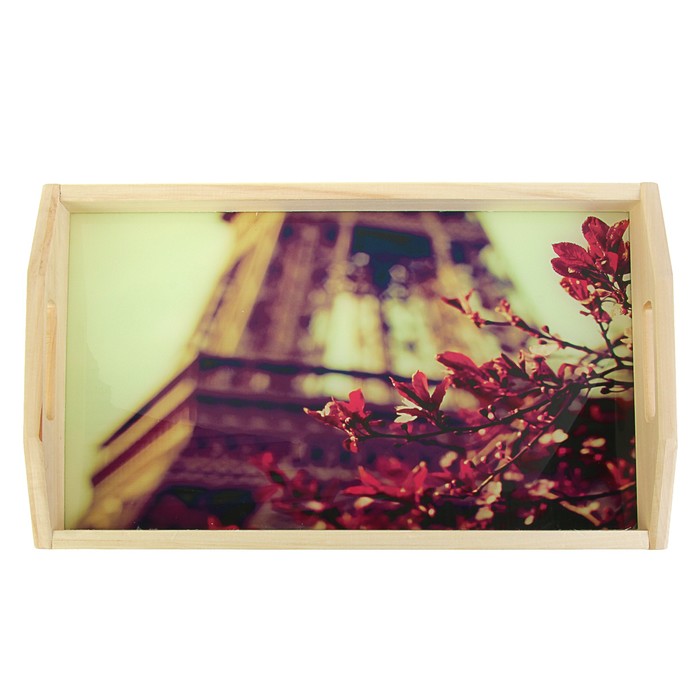 Поднос для завтрака "Эйфелева башня", стеклянная поверхность, 50х7х29,5см