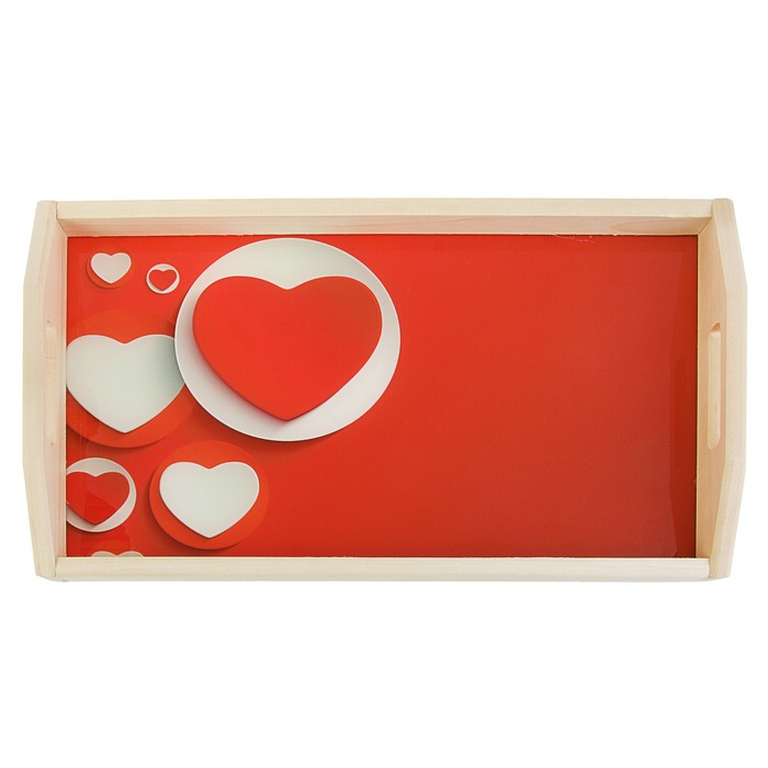 Поднос для завтрака "Сердца", стеклянная поверхность, 50х7х29,5см