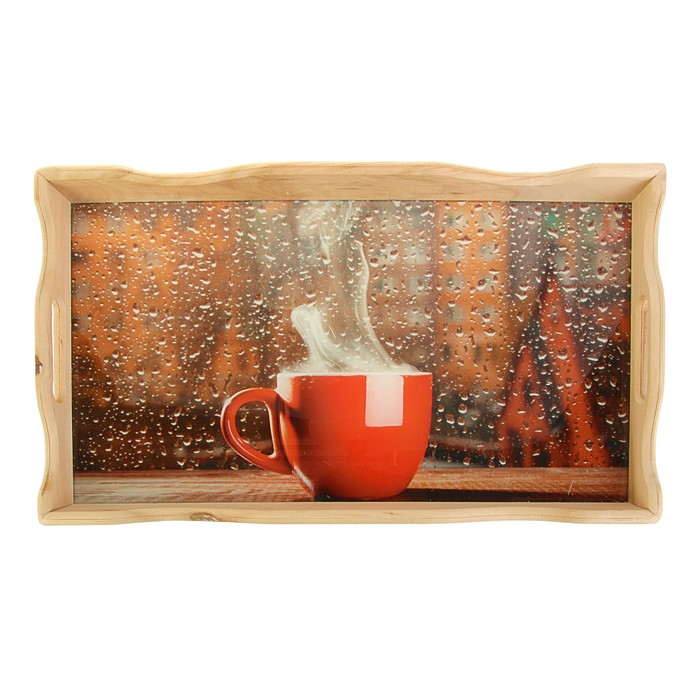 Поднос фигурный для завтрака "Уют", стеклянная поверхность, 49х6х28,5см