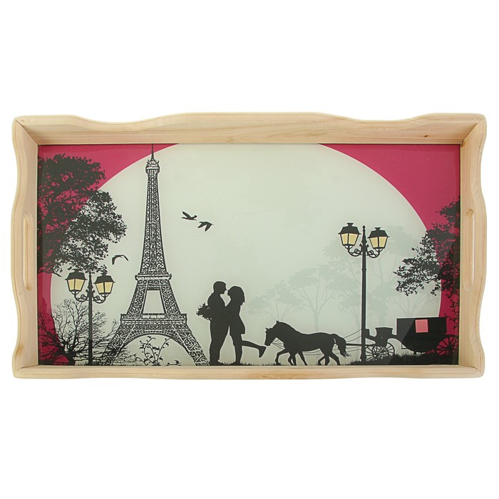 Поднос фигурный для завтрака "Романтика", стеклянная поверхность, 49х6х28,5см