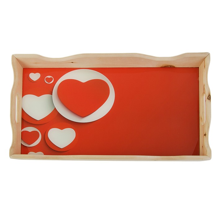 Поднос фигурный для завтрака "Сердца", стеклянная поверхность, 49х6х28,5см