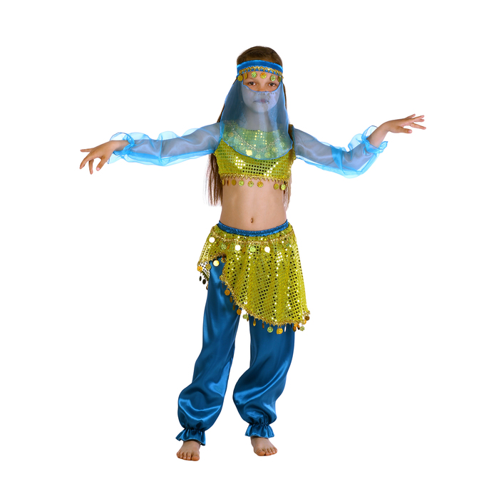 Карнавальный костюм "Алсу. Морская волна", повязка, топ с рукавами, штаны, р-р 32, рост 122-128 см