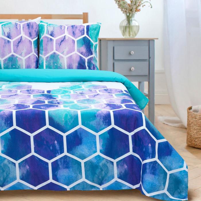 Постельное бельё "Этель" Евро Акварельные соты (вид 2) 200*217 см, 220*240 см, 70*70 см - 2 шт, поплин