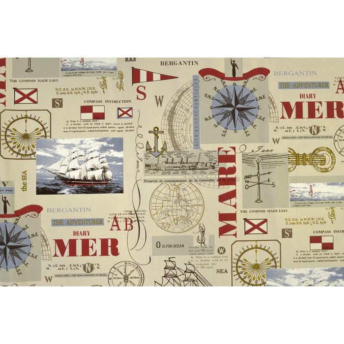 Обои виниловые на флизелине Артекс 10019-03 "Корабли" красная надпись на бежевом 1,06х10 м