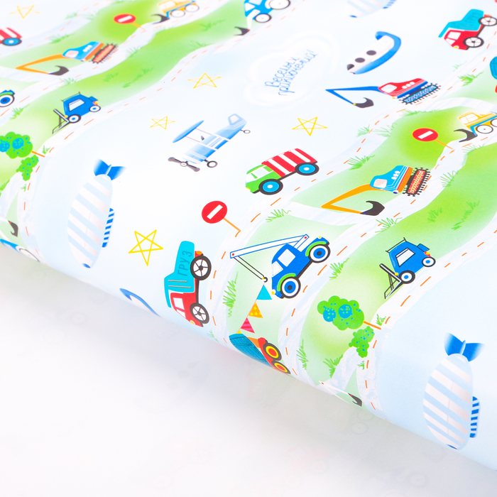 Бумага упаковочная глянцевая "Машинки", 70 х 100 см