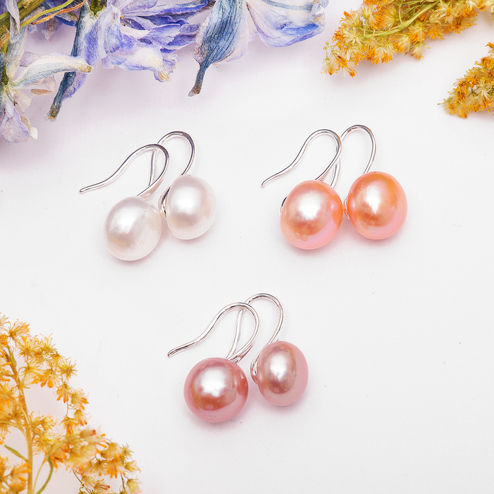 Серьги "Жемчуг речной" круг №10, цвет МИКС