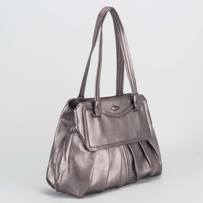 Сумка женская, 2 отдел на молниях, наружный карман, цвет серебристый