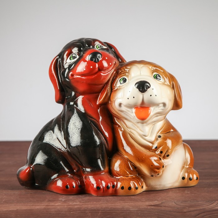 Копилка "Пара щенков" глянец, коричневая