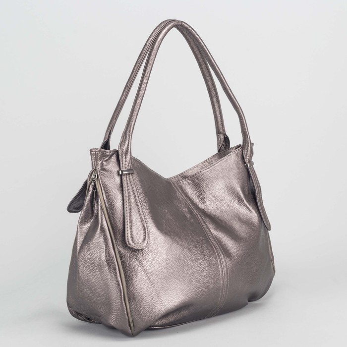 Сумка женская на молнии, 1 отдел, с увеличением, наружный карман, цвет серебристый