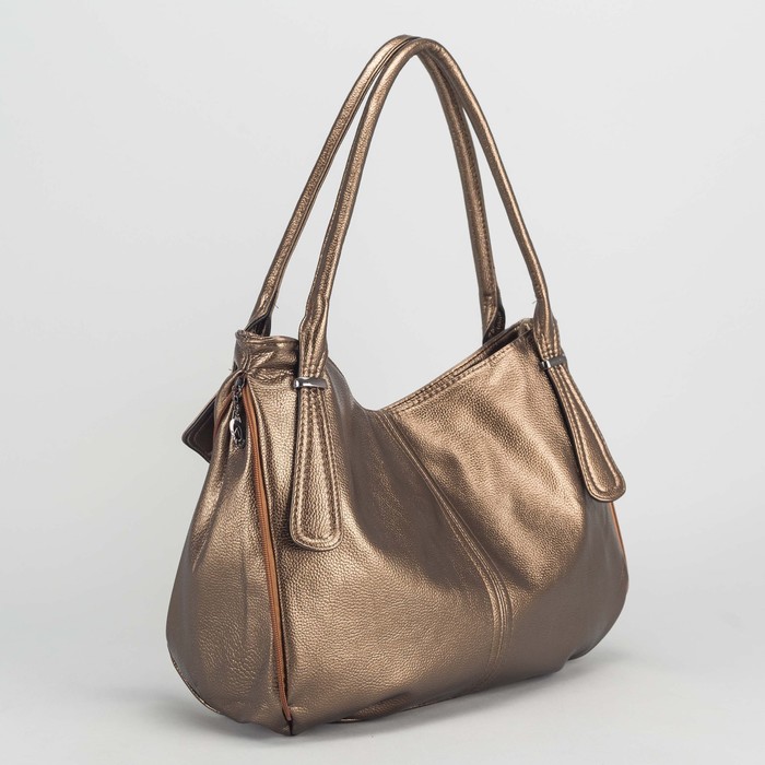 Сумка женская на молнии, 1 отдел, с увеличением, наружный карман, цвет бронзовый